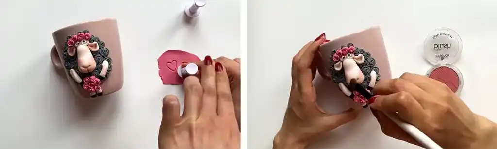 آموزش ساخت ماگ بره عاشقانه  مرحله سایه زدن عروسک 