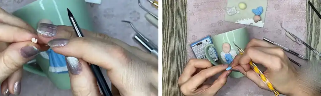 آموزش ساخت ماگ فرشته کوچولو  مرحله ساخت دست های  عروسک 
