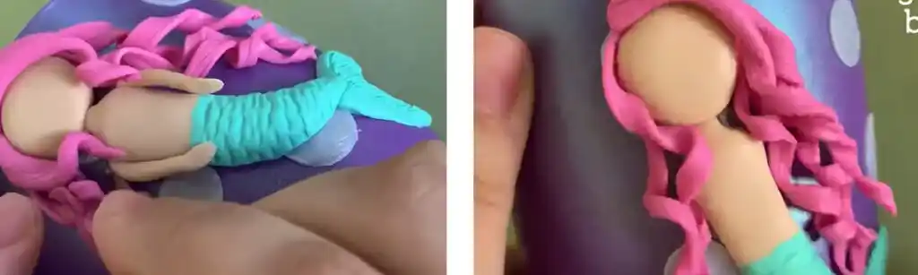 آموزش ساخت ماگ پری دریایی مرحله ساختموهای عروسک 