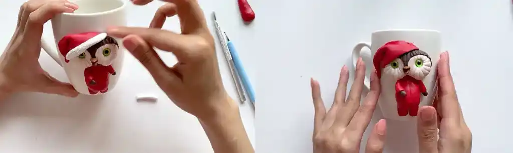 آموزش ساخت ماگ طرح جغد کریسمس مرحله ساخت کلاه عروسک 