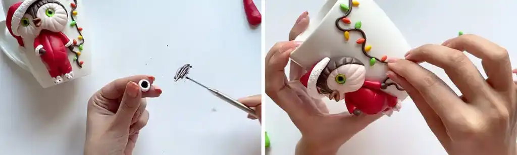 آموزش ساخت ماگ طرح جغد کریسمس مرحله ساخت برگ ها  