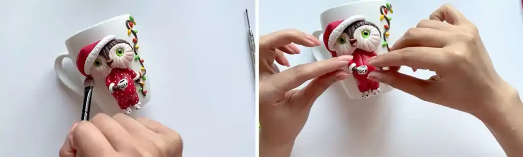 آموزش ساخت ماگ طرح جغد کریسمس مرحله ساخت سایه  عروسک 