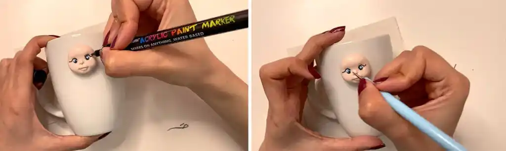 اموزش ساخت ماگ طرح عروسک هانا مرحله ساخت چشم های  عروسک 
