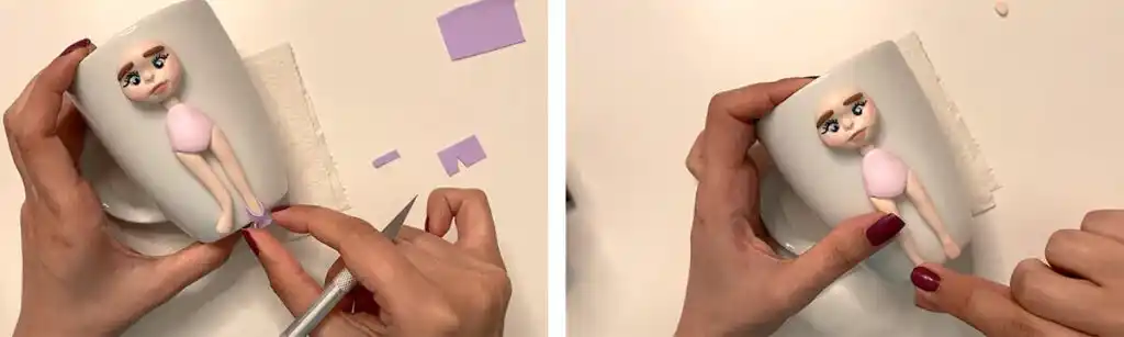 اموزش ساخت ماگ طرح عروسک هانا مرحله ساخت پاهای عروسک 