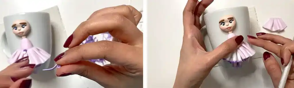 اموزش ساخت ماگ طرح عروسک هانا مرحله ساخت دامن  عروسک 