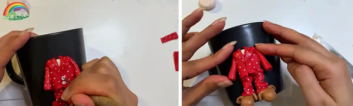 آموزش ساخت عروسک بابانوئل مرحله ساخت دکمه  عروسک