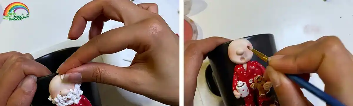 آموزش ساخت عروسک بابانوئل مرحله ساخت صورت  عروسک