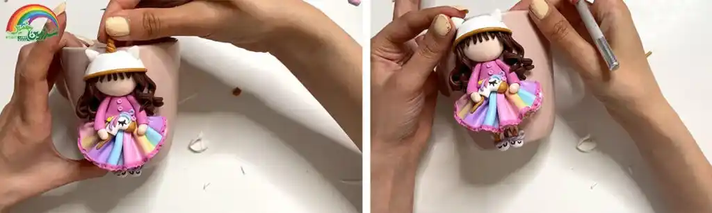 آموزش ساخت ماگ دختر یونیکورنی مرحله ساخت کلاه و موهای  عروسک 