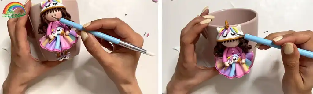 آموزش ساخت ماگ دختر یونیکورنی مرحله ساخت چشم های  عروسک 