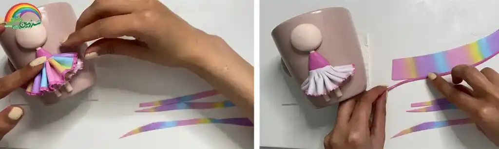 آموزش ساخت ماگ دختر یونیکورنی مرحله ساخت دامن  عروسک 