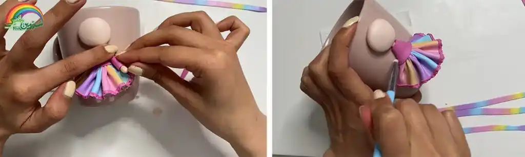 آموزش ساخت ماگ دختر یونیکورنی مرحله ساخت دست های  عروسک 