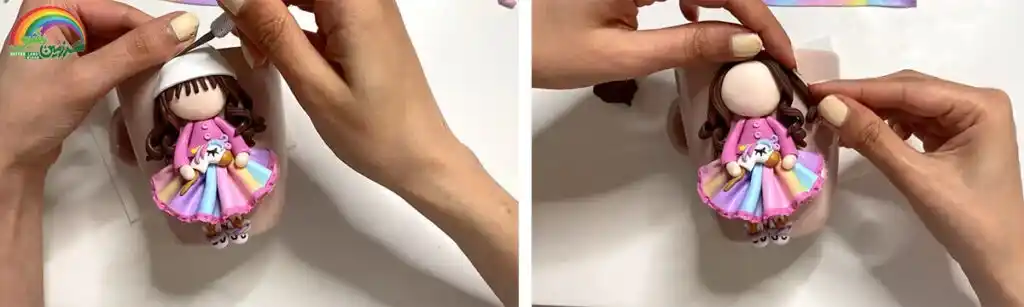 آموزش ساخت ماگ دختر یونیکورنی مرحله ساخت موها و کلاه  عروسک 