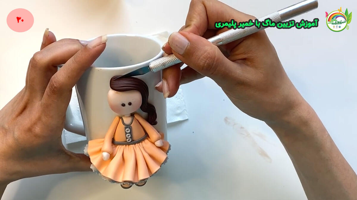 girl dress orange Polymer Clay Doll Mug30